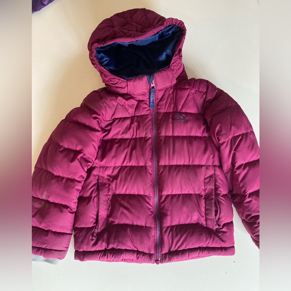 L.L. Bean Kids Down Jacket size M 5-6 in deep berry pink. Excellent condition.